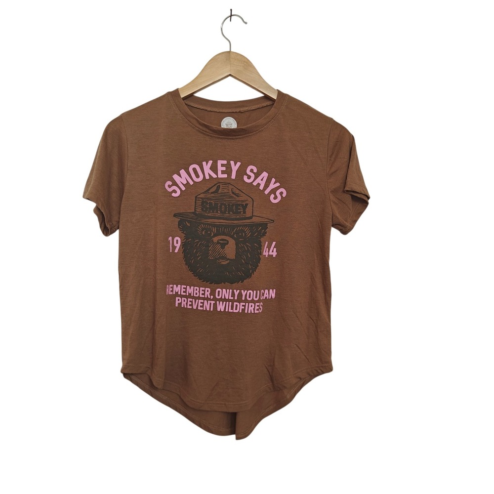 Smokey Bear Graphic Tee Brown Pink Only You Can Prevent Wildfires Shirt Womens M